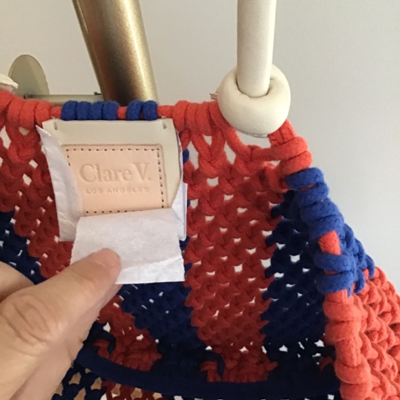 Clare V. Sandy Tote Cobalt & Bright Poppy Stripe NWT - Picture 6 of 15